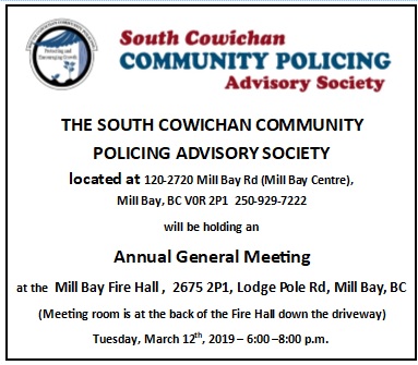 AGM Notice of Meeting 2019 SCCPAS AGM Volunteer Community Policing Speed Watch